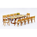 8 Seats 9 Pcs Grade-A Teak Wood Dining Set: 118" Double Extension Mas Oval Trestle Leg Table And 8 Travota Stacking Arm Chairs #11TV2708
