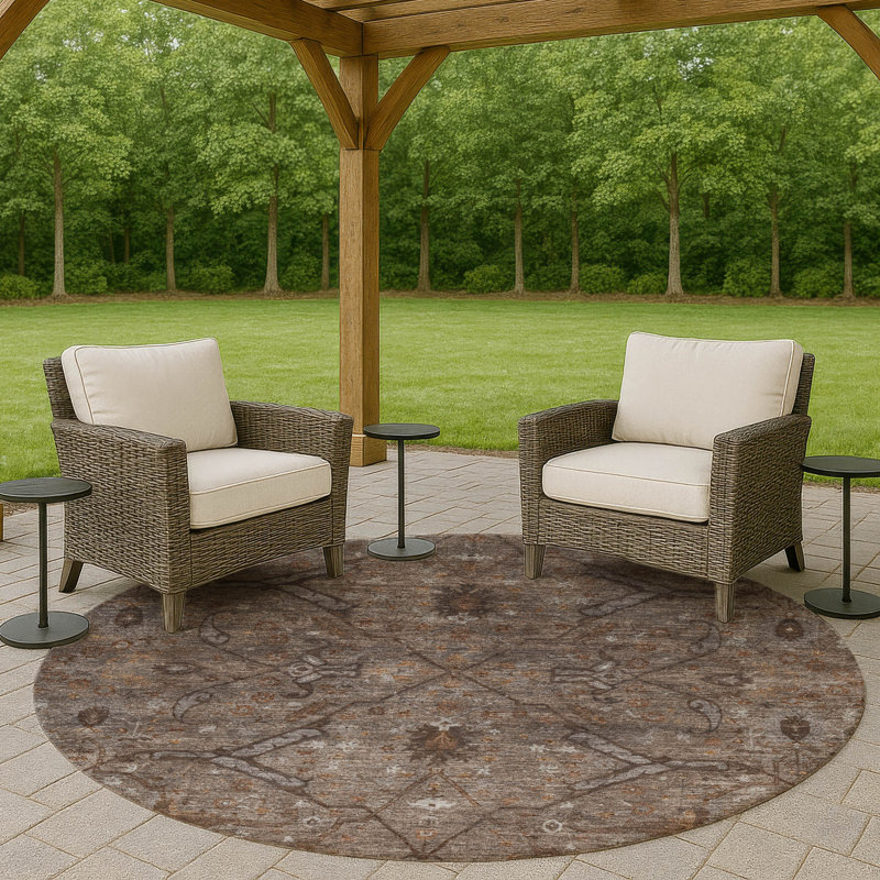 Machine Washable Indoor/Outdoor Mattis ACN2299 Global Rug, Round 8'