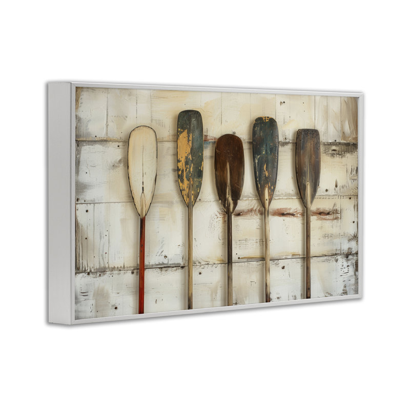 «Rustic Oar», estampe numérique par Arlington Prints, H 12 po x l 18 po, Estampe numérique encadrée blanc bord de mer