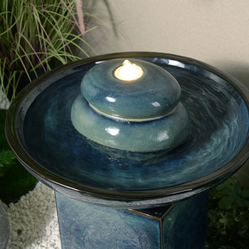 Weather Resistant Floor Fountain with Light, Blue