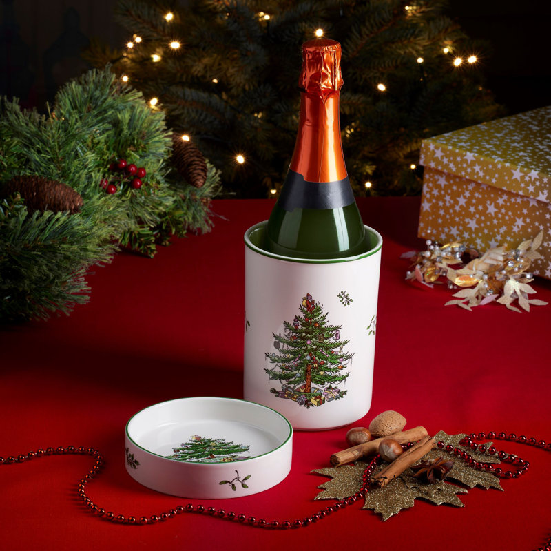 Spode Christmas Tree 2Pc Wine Chiller & Coaster Set