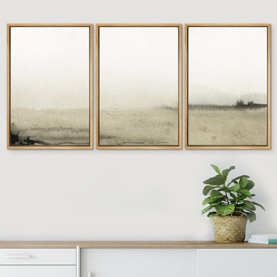Minimal Landscape " Sepia Mountain Forest Environment Nature Wilderness " 3 - Pieces