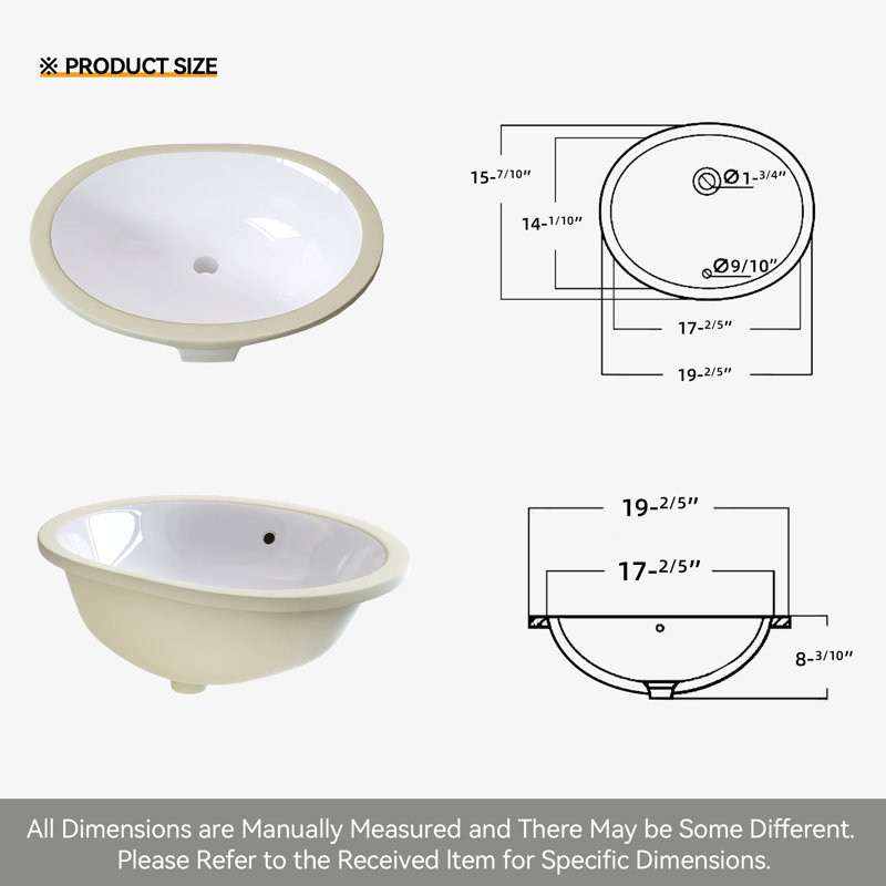 19.4" W X 15.7" D Undermount Round Bathroom Sink Ceramic Vitreous China Basin White Bath Vessel Sink with Integrated Overflow