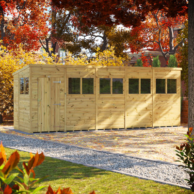 Powersheds 20 x 6ft Premium Pressure Treated Timber Pent Garden Shed