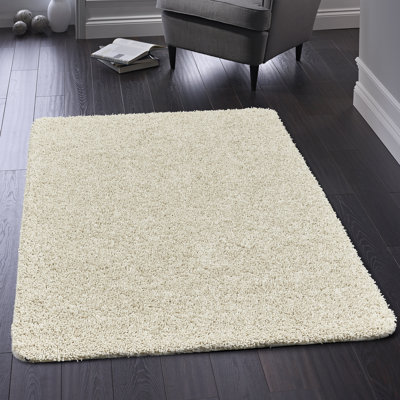 Solid Colour Shaggy Area Rug Ivory