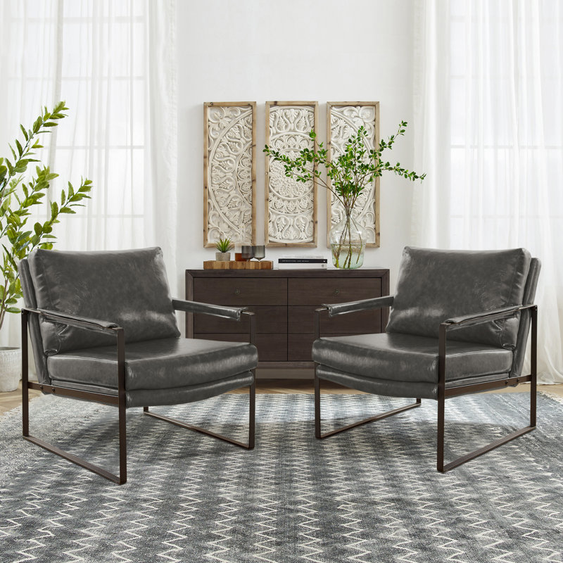 Eisenman 27.09'' W Leather Upholstered Accent Armchair, Gray Faux Leather