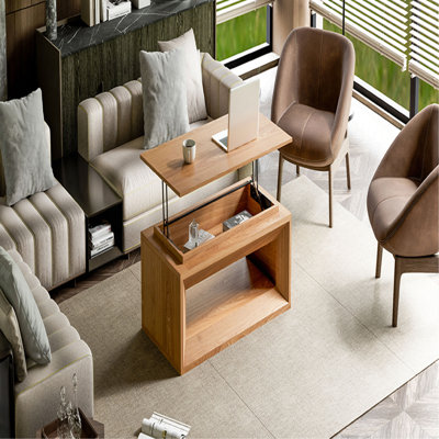 Table basse 43,3 po à plateau relevable moderne en placage de bois massif avec rangement et hauteur réglable pour le salon, la chambre à coucher, un appartement ou un bureau