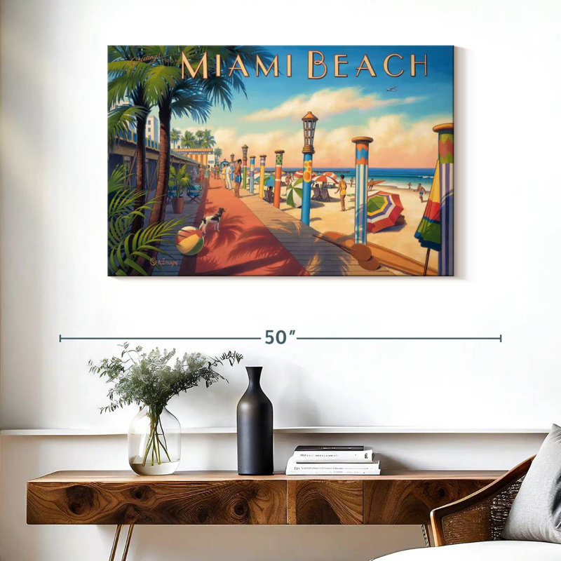 Ravi, salutations de Miami Beach, H 26 po x l 39 po