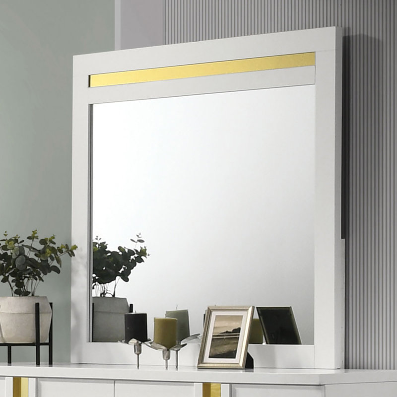 Commode 6 tiroirs avec miroir Riegel, Blanc / Doré