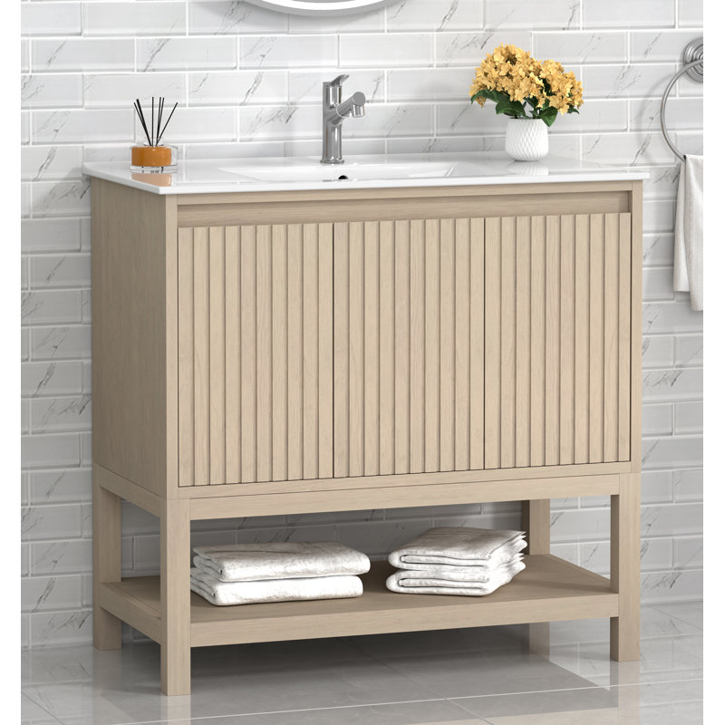 Meuble-lavabo simple 36 po avec comptoir en porcelaine Mena pré-assemblé
