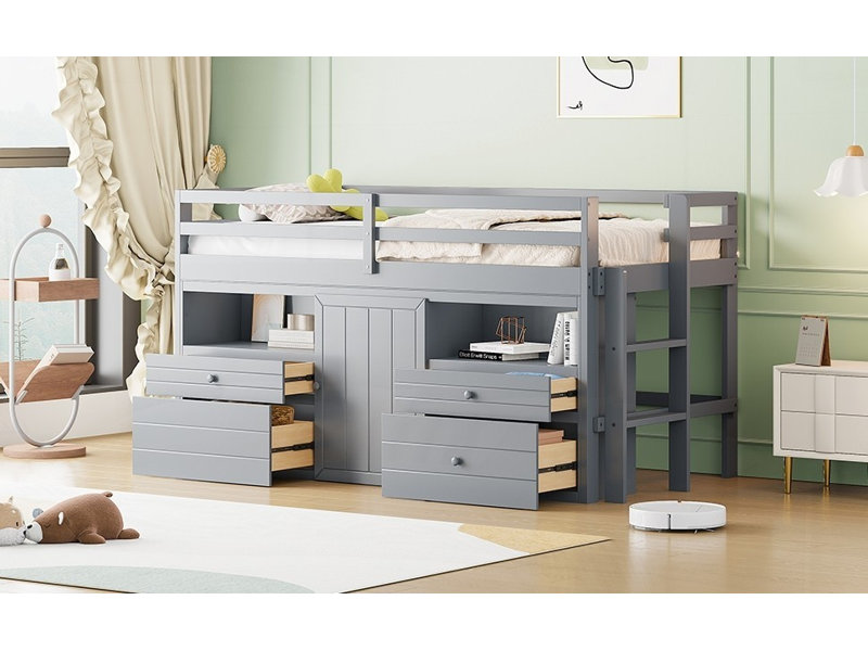 Lit mezzanine simple avec 4 tiroirs Sous l'armoire - peu encombrante Durable, gris