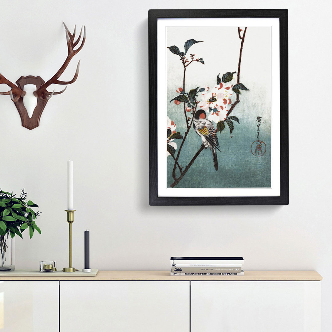 A Bird upon a Cherry Branch by Utagawa Hiroshige - Framed Print