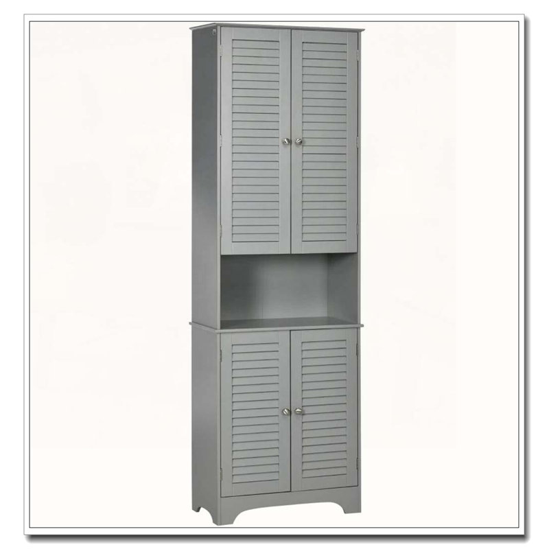 Armoire de rangement autoportante haute et étroite avec portes et tablettes réglables, Gris