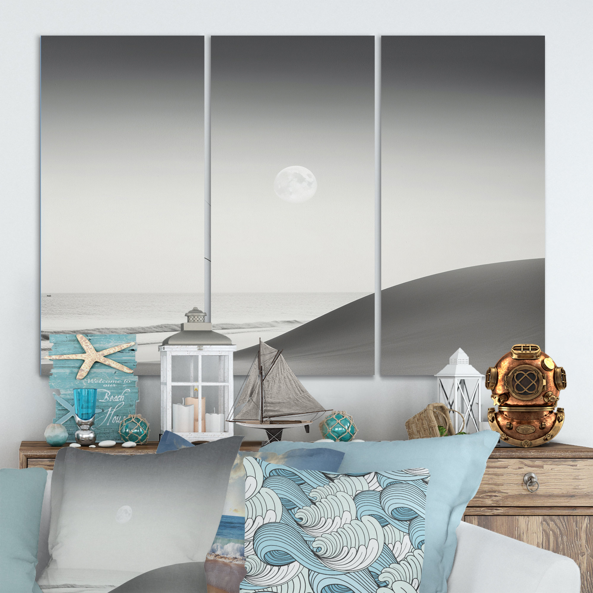 Design Art Black and White Minimalism Beach Photo III Nautical