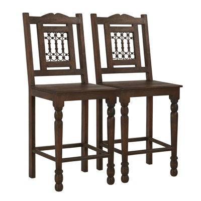 Bliss Counter Chair 2-piece Set In Traditional Barista Brown On Solid Wood