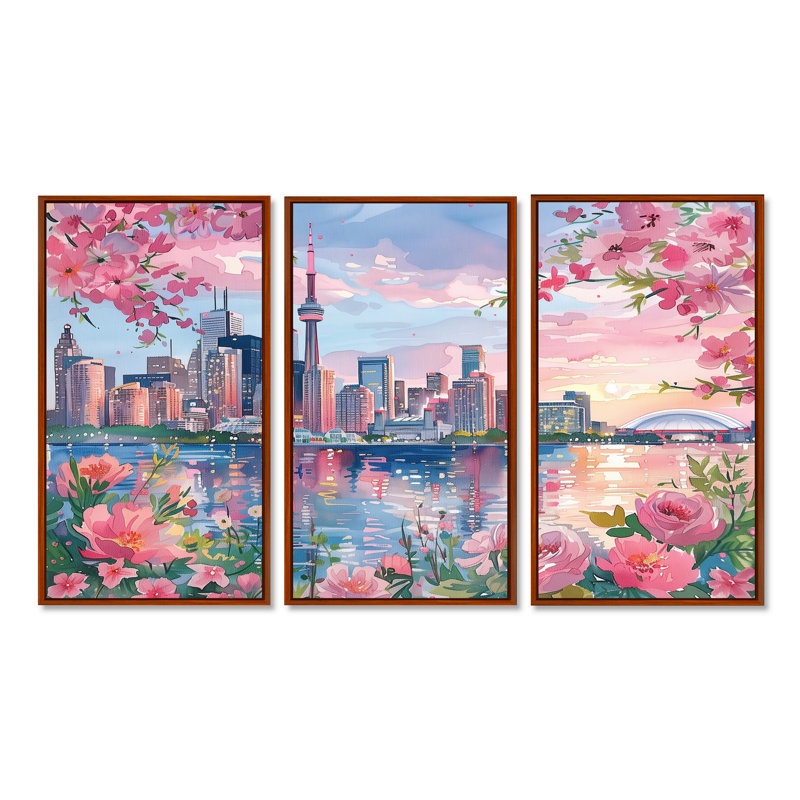 Touchet - ensemble d'impressions murales City Toronto, Toile avec cadre flottant brun, H 28 po x l 12 po x P 1 po
