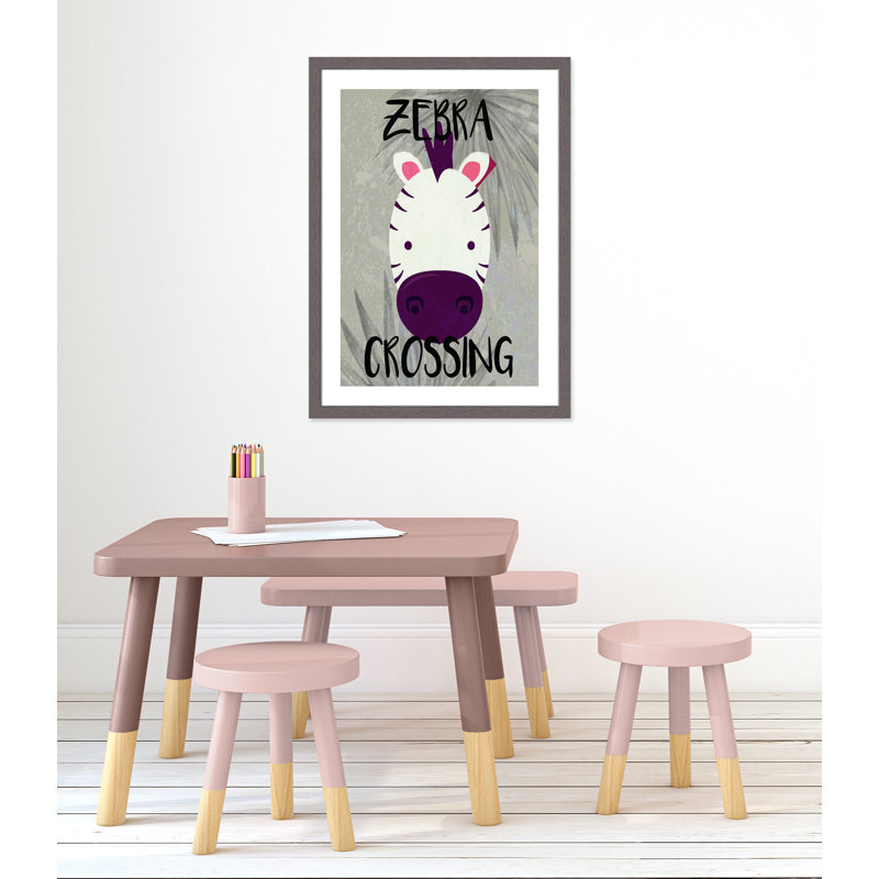 Impression sur papier Zebra Crossing, H 34,5 po x l 24,5 po x P 0,6 po, Encadré plat à grain de bois gris