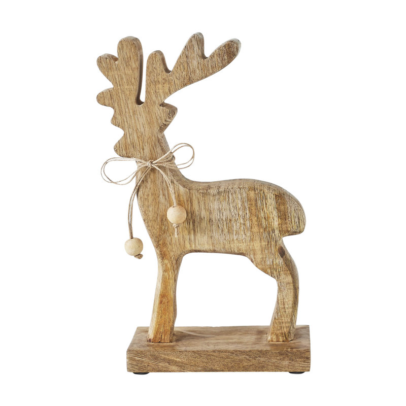 Figurine festive en bois de renne, H 10 po x l 5,5 po x P 2,5 po