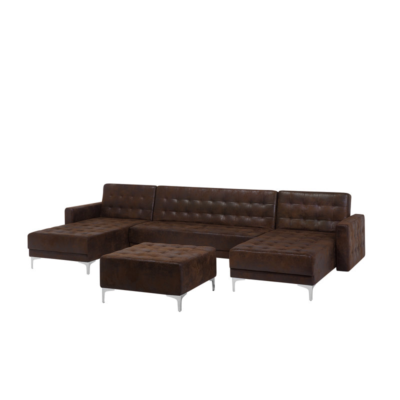 Finnegan 4 Seater Faux Leather Sofa Bed, Brown
