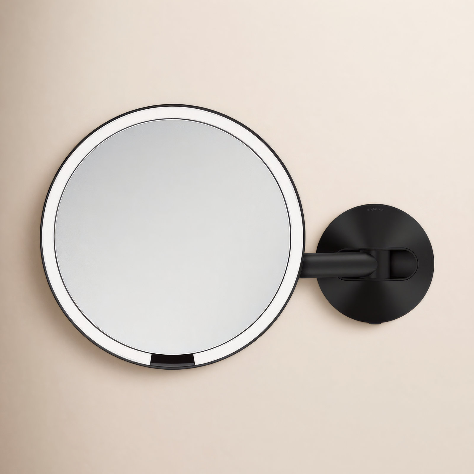 Simplehuman Brushed 8" Round Wall Mount Sensor Makeup Mirror, 5x Magnification, Hard-Wired, Black