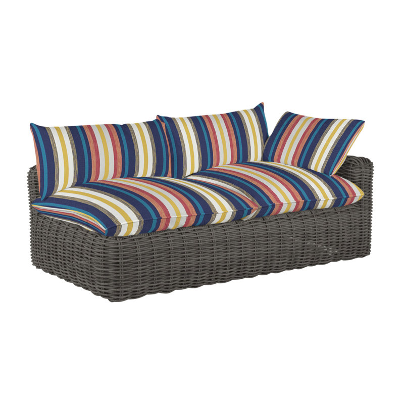 Montecito 75.25" Wide Outdoor Wicker Left Hand Facing Loveseat with Cushions, Dove Sunbrella® Linen, Welt, Slate Gray