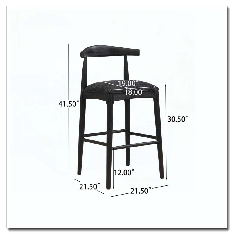 Tabouret de bar en bois, Noir, 30.5"