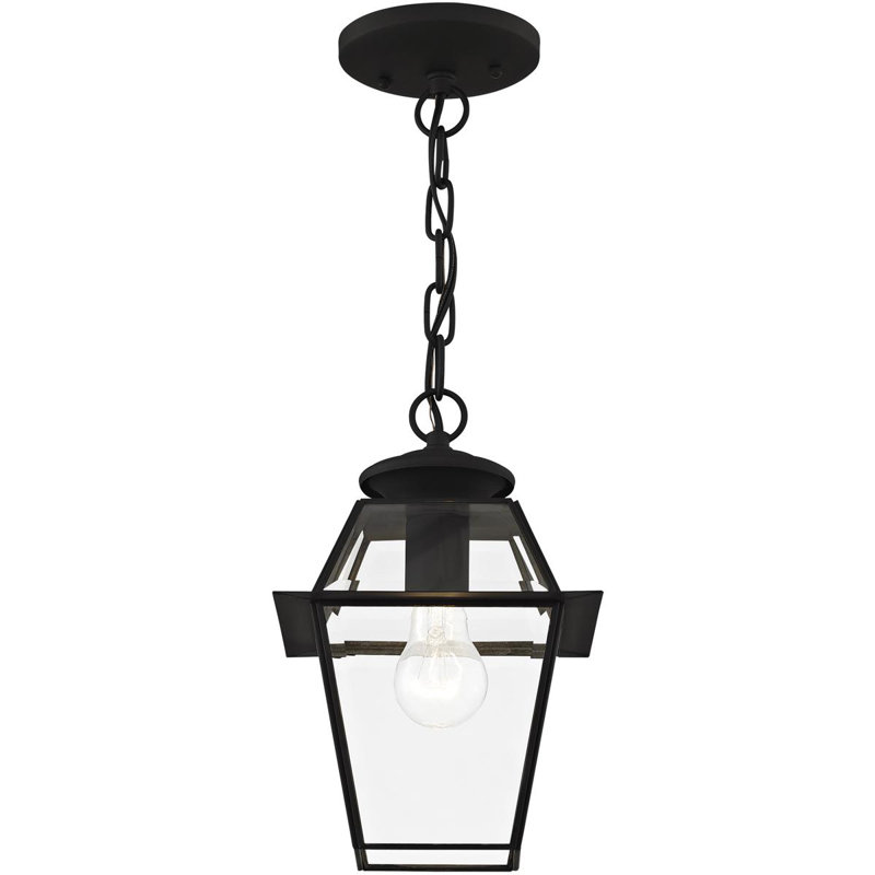 7.5 1 Light Outdoor Chain Lantern Pendant with Clear Beveled Glass Shade, Black