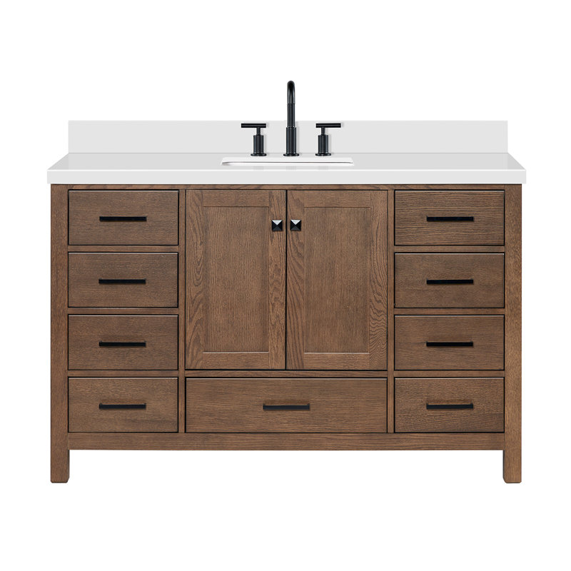 Ensemble de meuble-lavabo simple 55 po Grevera, Chêne brun / noir mat, Rectangle 