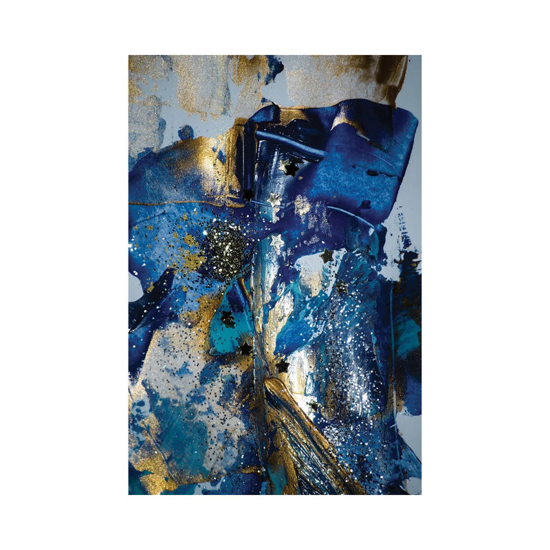 Blue And Gold Paint With Sequins - Wrapped Canvas Print