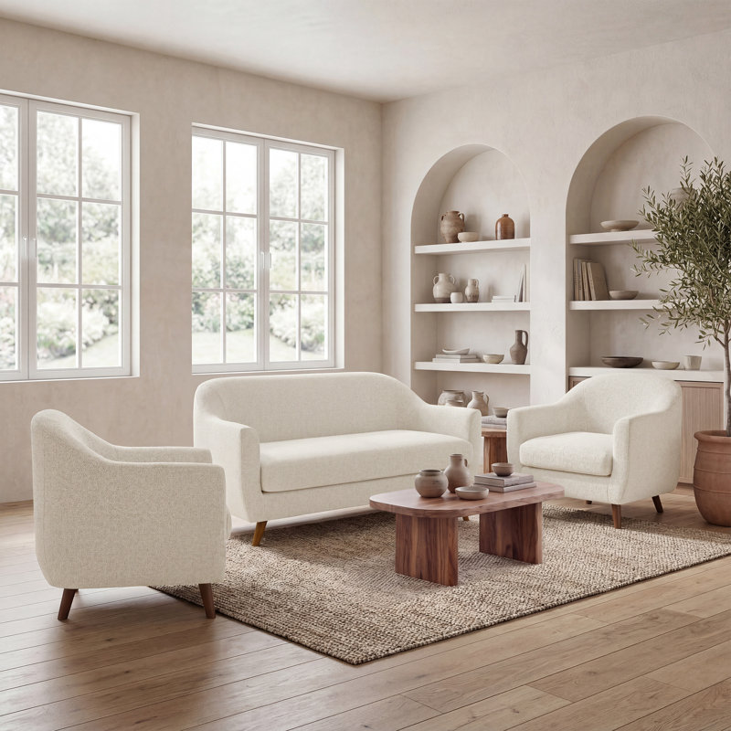 Ensemble de canapé de salon moderne 3 pièces avec causeuse et chaise d'appoint Kaya, Beige