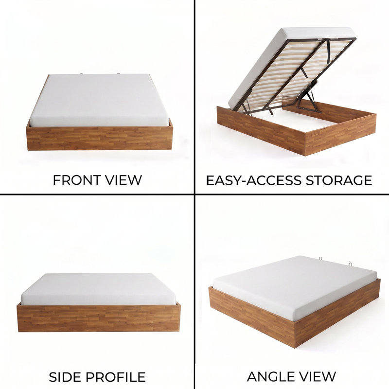 Wooden Full Bed Frame with Lift Up Storage, No Box Spring Needed, Rustic Brown, Full, Rustic Brown