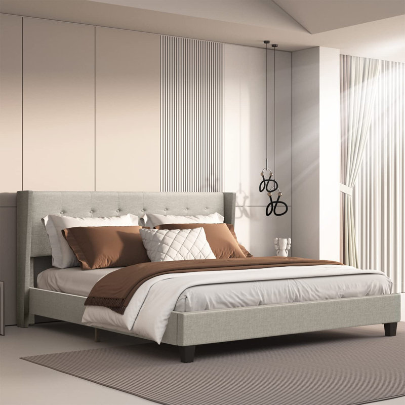 Tolson Tufted Platform Bed, Sand, Full