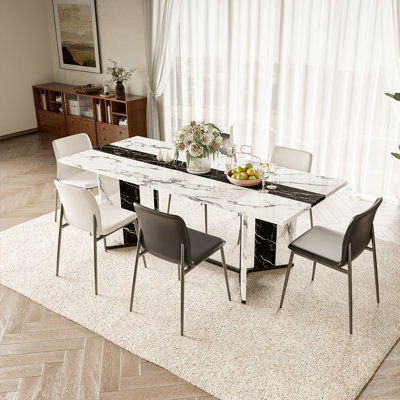 71 Inch White Wood Rectangular Dining Table by Wrought Studio