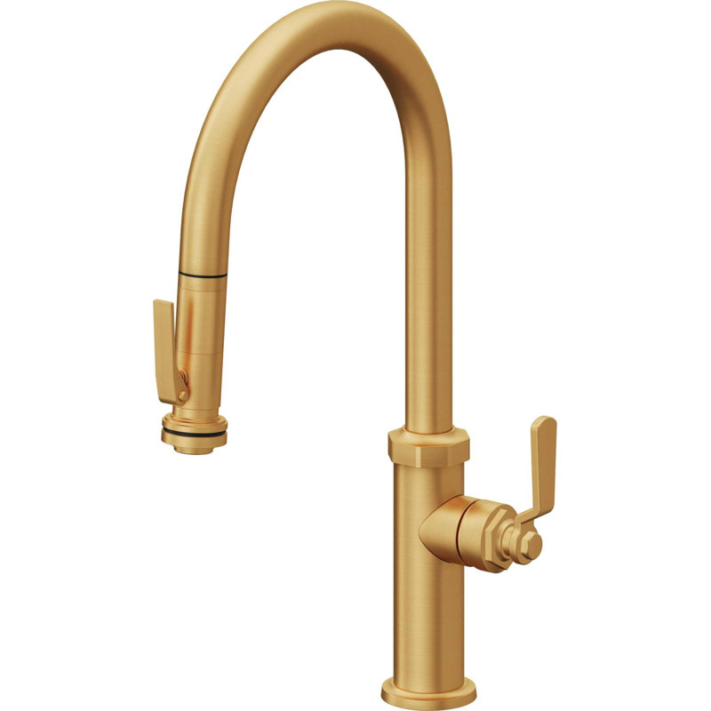 Descanso Single Handle Pull Down Kitchen Faucet, Lifetime Satin Gold