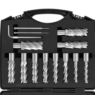 Fraise 13 pièces Mèches à percer M 2 de 7/16 po à 1-1 / 16 po de diamètre 2 po de profondeur avec 2 goupilles-pilote Étui portable pour une usure magnétique - coupe efficace