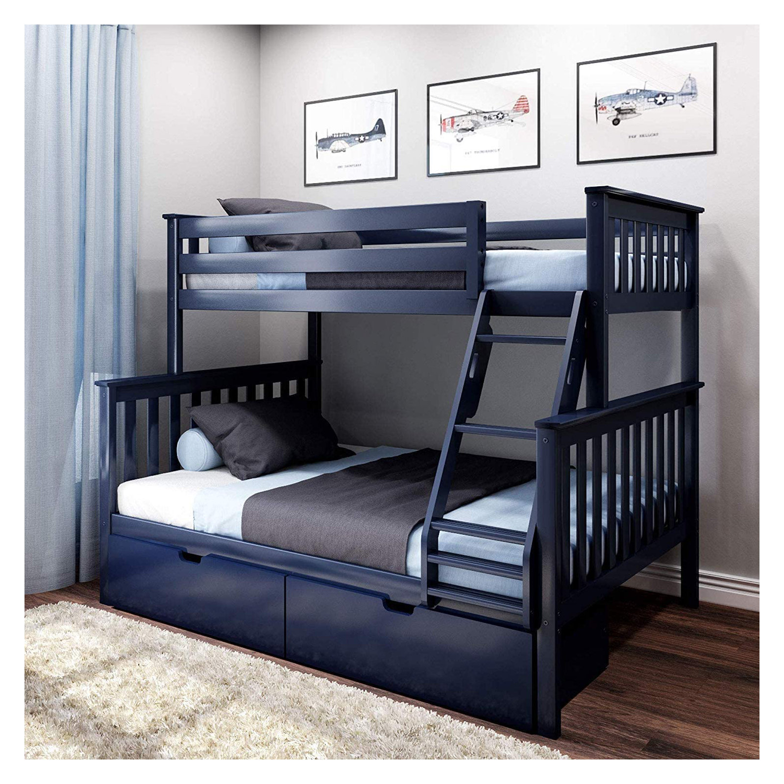 Bolles Kids Bunk Bed with Drawers, Twin over Full, Blue