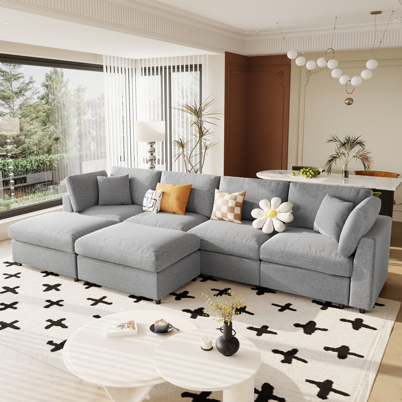 Canapé modulaire en U avec coussins amovibles en forme de U 130,3 po Moxlune, Gris chenille