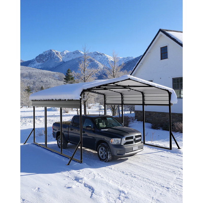10 ft. W x 15 ft. D Heavy Duty Metal Carport, Outdoor Carport Canopy With Iron Roof, Durable All-Weather Carport For Cars, Trucks, Boats & Outdoor Equipment, Easy Quick-Install Assembly