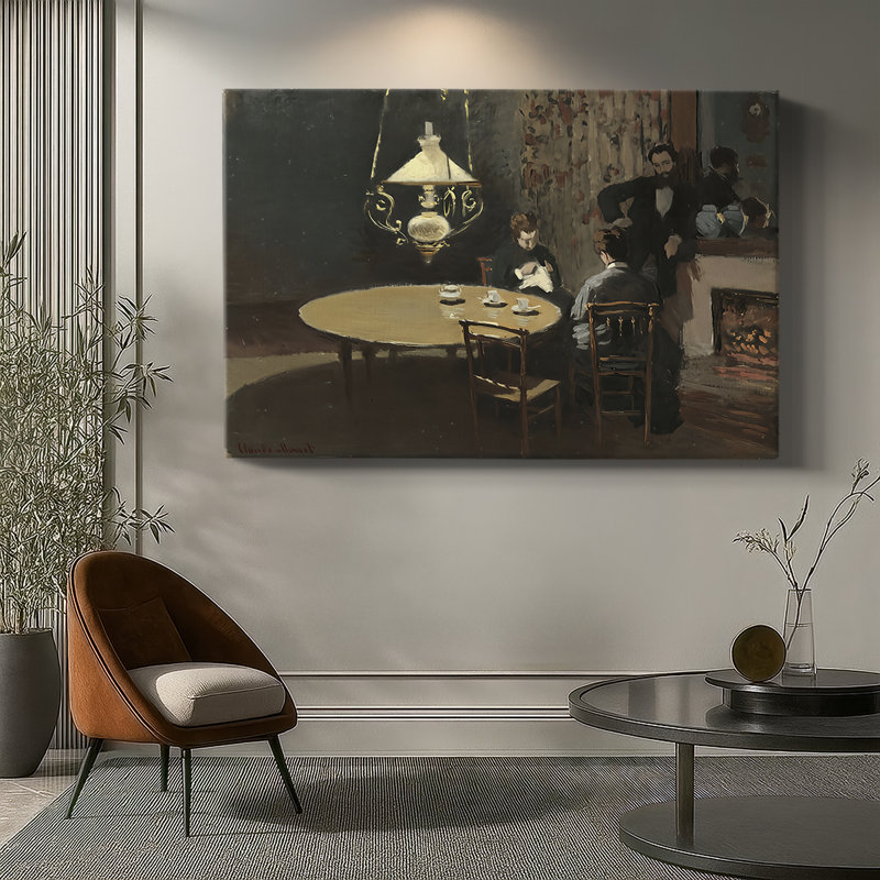 Claude Monet "Intérieur, après le dîner (Intérieur, après-dîner)" - Art mural de qualité musée sur toile tendue, 18 x 27
