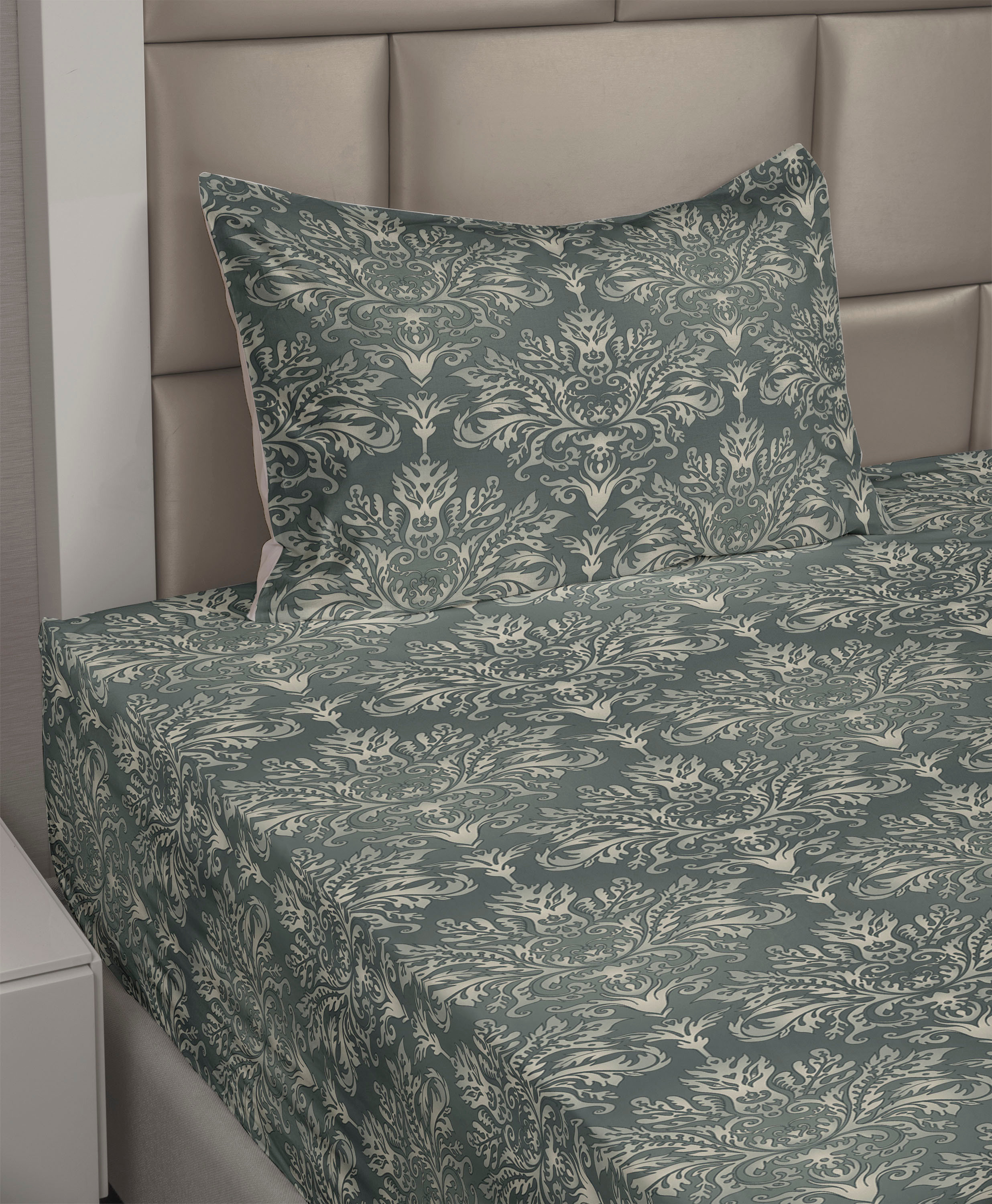 Ambesonne Vintage Sheet Set Art Deco Flourishing Swirls Grey Teal Pale