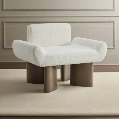Cerryn Modern Sculptural Shearling Accent Chair with Curved Silhouette and Metal Legs – Cozy Contemporary Lounge Seating