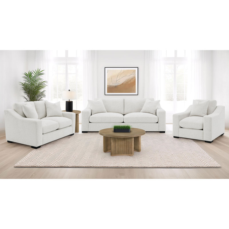 Ensemble de canapé rembourré à accoudoirs inclinés 3 pièces Latoria - blanc, Blanc, 3 Pieces: Sofa, Loveseat, Chair