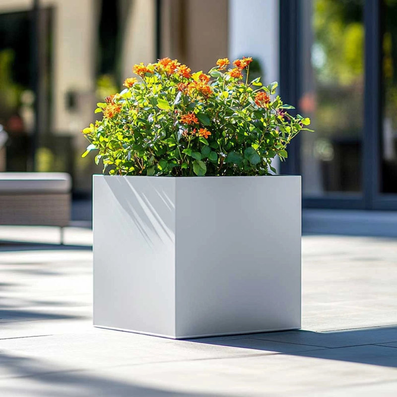Babrow Metal Planter Box, 40cm H x 40cm W x 40cm D, White