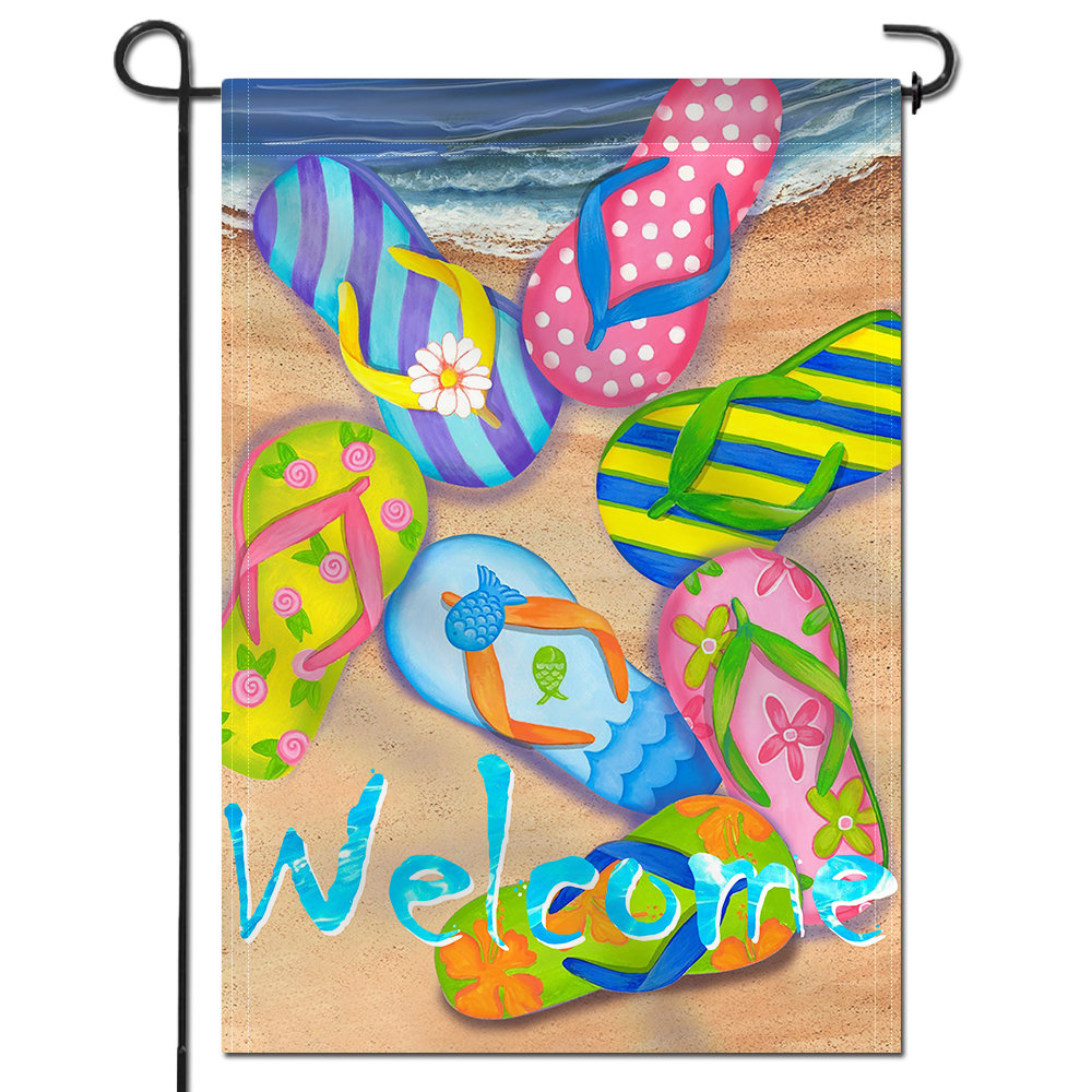 Flip Flops on Beach Welcome 2-Sided Polyester 18 x 12.5 in. Garden Flag ANLEY
