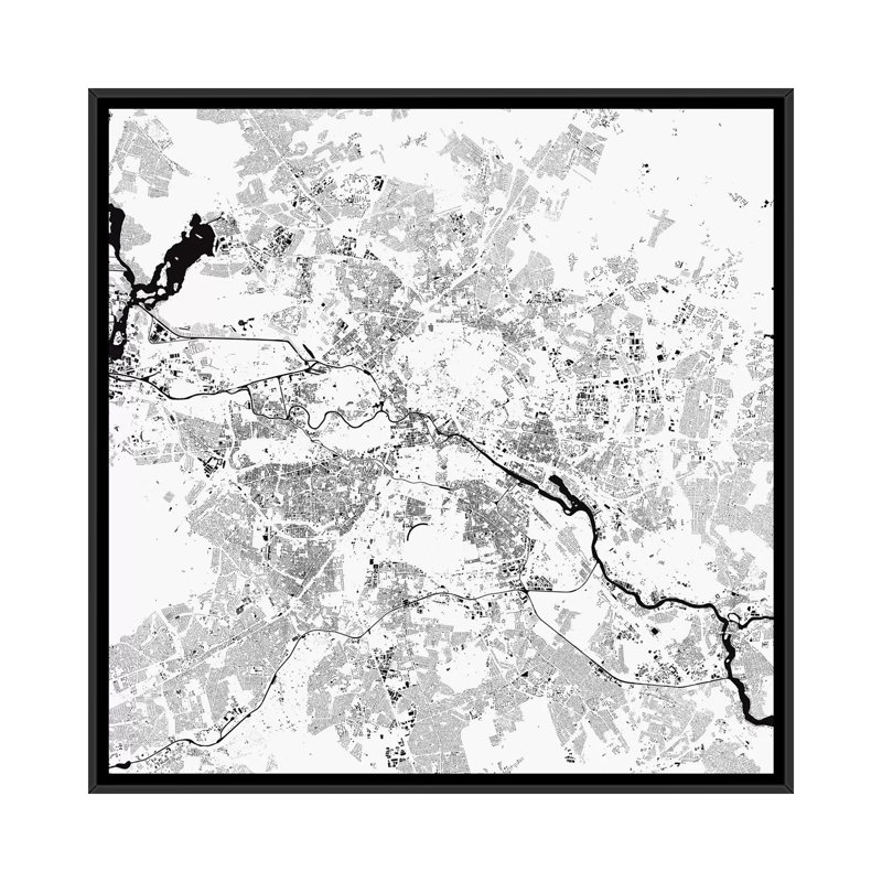 « berlin' », impression sur toile tendue, H 18 po x l 18 po x P 1,5 po, Toile encadrée noire, Pas de tapis