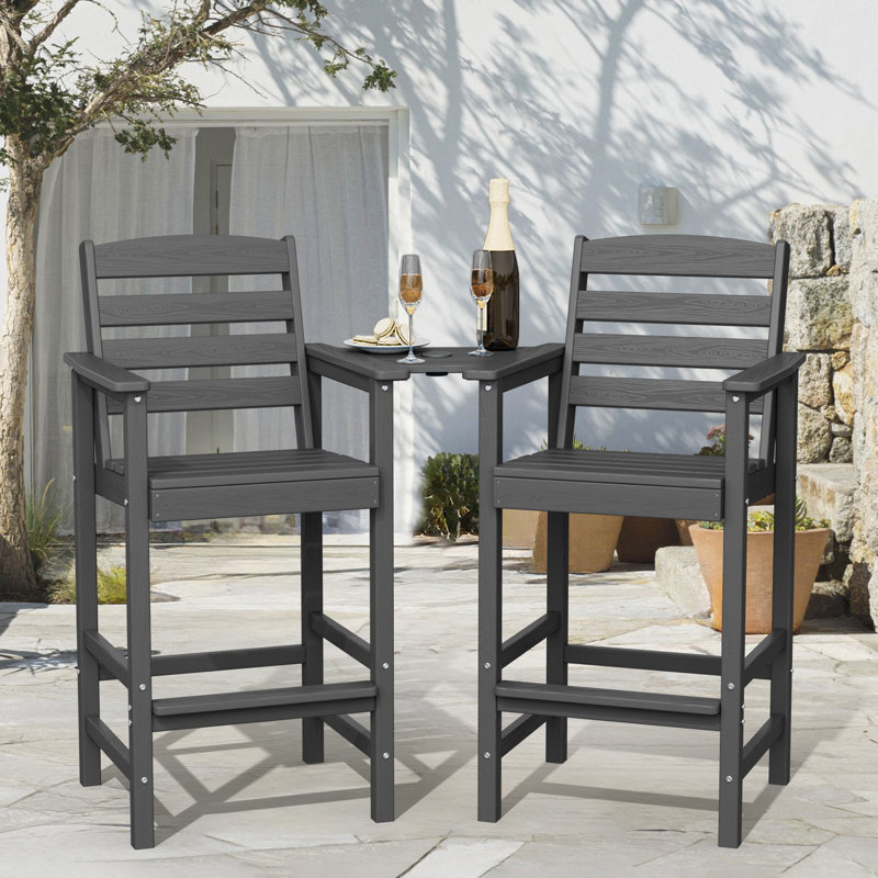 Wolak HDPE Outdoor Tall  Adirondack Chair With Table, Gray