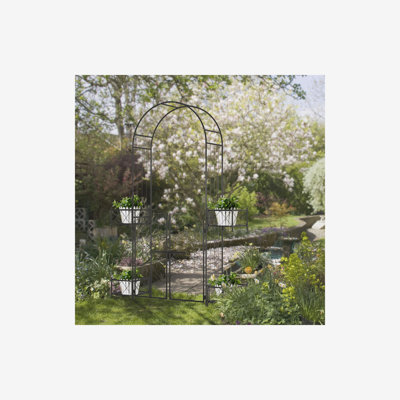 7' Black Metal Garden Arch with Gate - for Climbing Vines