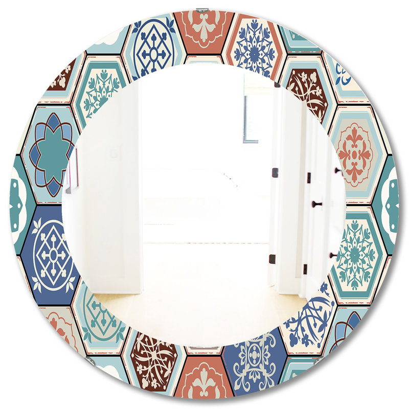 Bleu clair et brun clair - Miroir Mid-Century, H 31,5 po x l po
