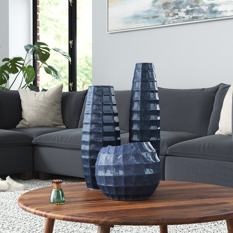 Vase de table en céramique 3 pièces 16,35 po Aurrie Antchen, bleu