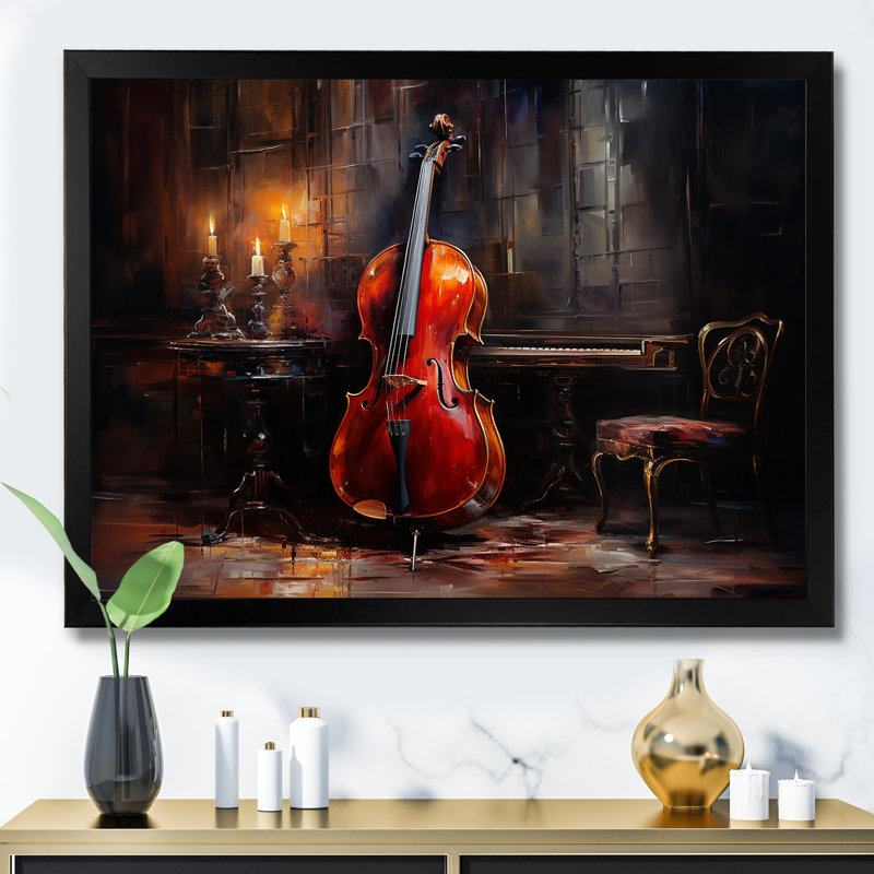 Cello Charisma - bourgogne foncé I - musique, décoration murale, Cadre simple noir, H 34 po x l 44 po x P 1,5 po